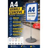 10 Adet - A4 Ayaklı Çerçeve Seti Yuvarlak Tabanlı Teleskopik Fiyat Etiketi Standı Mavi