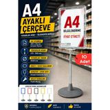 10 Adet - A4 Ayaklı Çerçeve Seti Yuvarlak Tabanlı Teleskopik Fiyat Etiketi Standı Şeffaf Vitrin
