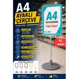 10 Adet - A4 Ayaklı Çerçeve Seti Yuvarlak Tabanlı Teleskopik Fiyat Etiketi Standı Turkuaz Vitrin
