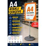 10 Adet - A4 Ayaklı Çerçeve Seti Yuvarlak Tabanlı Teleskopik Fiyat Etiketi Standı Turuncu