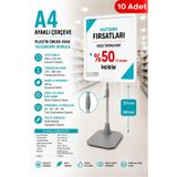 10 Adet - A4 Ayaklı Fiyat Etiketlik Teleskopik Borulu Çerçeve Etiketlik Yönlendirme Levhası Menü Panosu Beyaz