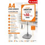 10 Adet - A4 Ayaklı Fiyat Etiketlik Teleskopik Borulu Çerçeve Etiketlik Yönlendirme Levhası Menü Panosu Turuncu
