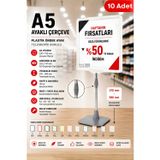 10 Adet - A5 Ayaklı Çerçeve Seti Plastik Ördek Ayak Teleskopik Borulu Fiyat Etiketliği Yönlendirme Levhası Menü Panosu Beyaz