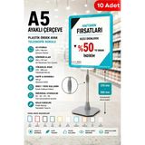 10 Adet - A5 Ayaklı Çerçeve Seti Plastik Ördek Ayak Teleskopik Borulu Fiyat Etiketliği Yönlendirme Levhası Menü Panosu Turkuaz