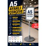 10 Adet - A5 Ayaklı Menü Ve Fiyat Bilgi Standı Yuvarlak Tabanlı Teleskopik Çerçeve Etiketlik Gri