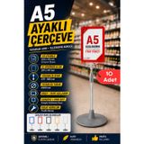 10 Adet - A5 Ayaklı Menü Ve Fiyat Bilgi Standı Yuvarlak Tabanlı Teleskopik Çerçeve Etiketlik Kırmızı