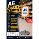 10 Adet - A5 Ayaklı Menü Ve Fiyat Bilgi Standı Yuvarlak Tabanlı Teleskopik Çerçeve Etiketlik Turuncu
