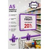 10 Adet - A5 Mandallı Etiketlik | Fiyatlık Sepet Raf Askılık Fiyat Etiketi Çerçeveli Market Mağaza Mor