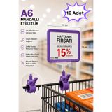 10 Adet - A6 Fiyatlık Mandallı Etiketlik | Sepet Raf Askılık Fiyat Etiketi Çerçeveli Market Mağaza Mor