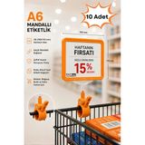 10 Adet - A6 Fiyatlık Mandallı Etiketlik | Sepet Raf Askılık Fiyat Etiketi Çerçeveli Market Mağaza Turuncu