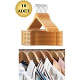 10 Adet Ahşap Ceket ve Gömlek Askısı, Elbise Askısı Seti - Seçenek 1 - Ahşap - Bej