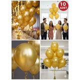10 Adet Altın Parıltılı Metalik Balonlar ✨ Parti & Kutlama Paketi