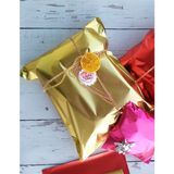 10 Adet Altın Sarı Gold 30X45 Yapışkanlı Metalize Hediye Poşeti Metalik Ambalaj Paketi