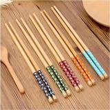10 Adet Bambu Desenli Yıkanabilir Çin Çubuk - Sushi, Ramen ve Noodle Yemek Çubukları Seti - 01P-Pembe
