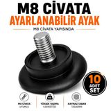 10 Adet Bingo Rotil Ayak M8 Civatalı 8 Mm Siyah Profil Ayağı Ayakları 3 Cm