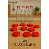 10 Adet Cam Süt, Ayran, Meşrubat Şişelerine Uygun Kapak 45 mm Plastik Sızdırmaz Geçmeli Kapak - Kırmızı