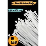 10 Adet Cırt Kelepçe 3,6X300 mm Plastik Beyaz Renk Kablo Zip Bağı Çok Amaçlı Bağlama. - Standart