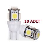 10 Adet Dipsiz T10 Led Araç Park Lambası Ampül T10 5050 5 Smd 8191818
