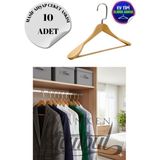 10 Adet Ev Tipi Masif Ahşap 44 cm Gümüş Kanca Ceket Askısı Takım Elbise Askısı Kıyafet Askısı