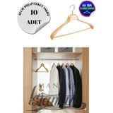 10 Adet Ev Tipi Masif Ahşap 48 cm Ceket Askısı Takım Elbise Askısı Kıyafet Askısı