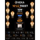 (10 Adet) Heka 10W Günışığı (3000K) E27 Duylu Dim Edilebilir Led Rustik Ampul