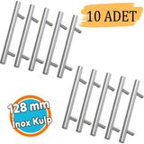 10 Adet Inox Metal Mobilya Mutfak Çekmece Dolap Dolabı Kapak Kulbu Kulpu Kulpları (128 mm - 12.8 Cm) - İnox