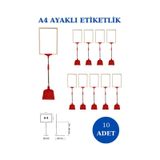 10 Adet K-B A4 Ayaklı Etiketlik Sepet Etiketi Çerçeveli Etiketlik Kırmızı Beyaz