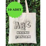 10 Adet Karne Çantası, Karne Hediyesi Boyama Çanta, Anaokulu Ilkokul Etkinlik, Boyama Bez Çanta - 10D-Krem