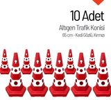 10 Adet Kedi Gözlü Altıgen Trafik Konisi 65 cm Trafik Dubası Seti