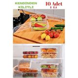 10 Adet Kendinden Kapaklı Erzak Saklama Kabı 1 Lt Kapaklı Kilitli Dondurucuya Uygun Saklama Kabı