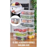 10 Adet Kendinden Kapaklı Erzak Saklama Kabı 1 Lt Kapaklı Kilitli Dondurucuya Uygun