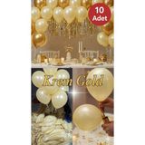 10 Adet Krem Gold Parıltılı Metalik Balonlar ✨ Parti & Kutlama Paketi