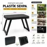 10 ADET KÜÇÜK= 47X33CM KAMP - PİKNİK MASASI SİYAH PLASTİK KATLANABİLİR AYAKLI=38CM (5680)