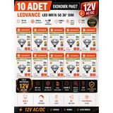 (10 Adet) Ledvance 12V Ac/Dc 6.1W (50W) 3000K (Sarı Işık) Dim Edilebilir Gu5.3 Duylu Led Çanak Ampul Teşhir Vitrin