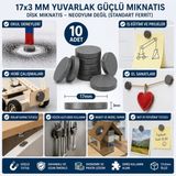 10 Adet Mıknatıs 17X3 mm Yuvarlak Güçlü Mıknatıs Disk Mıknatıs - Karışık-Çok Renkli