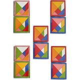 10 Adet Mini Ahşap Tangram-Renkli Tangram-Zeka Oyunu - 01P-Pembe