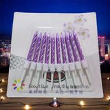 10 ADET MOR YÜKSEK KALİTE KIVRIMLI METALİK MOR MUM 8 CM MOR PASTA MUMU PARLAK MOR DOĞUM GÜNÜ MUMU