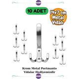 10 Adet Noktalı Portmanto Askı Vestiyer Duvar Dolap Askısı Krom Metal Mobilya Gümüş Kapı Askılık