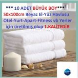 10 Adet Otel Havlusu 50 x 90Cm %100 Pamuklu Beyaz El Havlusu ! beyaz