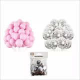 10 Adet Pembe Ve 10 Adet Şeffaf 1 Adet Gümüş Konfetili Balon Seti