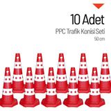 10 Adet PPC Trafik Konisi 50 cm Trafik Dubası Seti
