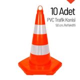 10 Adet PVC Trafik Konisi 50 cm Reflektifli 6 Kenar Trafik Dubası