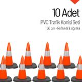 10 Adet PVC Trafik Konisi 50 cm Reflektifli Ağırlıklı Trafik Dubası Seti
