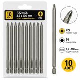 10 Adet Pz2 X S6 3,5 X 100 Mm Yıldız Tornavida Ucu Pozidriv Vidalama Ucu Uzun Tip