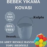 10 Adet Renkli Top Hediyeli Bebek Yıkama Banyo Kovası - Mavi