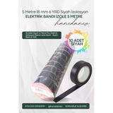 10 Adet Siyah 5 Metre Pvc Elektrik Izolasyon Bandı Izole Bant - Siyah Bant 6 Yds