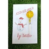10 Adet Sömest Hediyesi - Iyi Tatiller Kardan Adam Kartlı Lollipop Şeker - Okul Hediye Karne Hediye