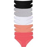 10 Adet Süper Eko Set Likralı Kadın Slip Külot Siyah Gri Beyaz Pudra Fuşya - Renkli - XL