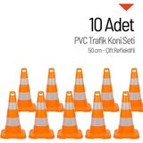 10 Adet Trafik Konisi 50 cm Çift Reflektifli Trafik Dubası