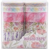 10 Adet Washi Tape Seti - Çiçekli Lavanta Sulu Boya ve Pastel Desenli Dekoratif Maskeleme Bandı